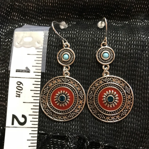 NEW Boho Ethnic Round Double Drop Earrings - Picture 6 of 7